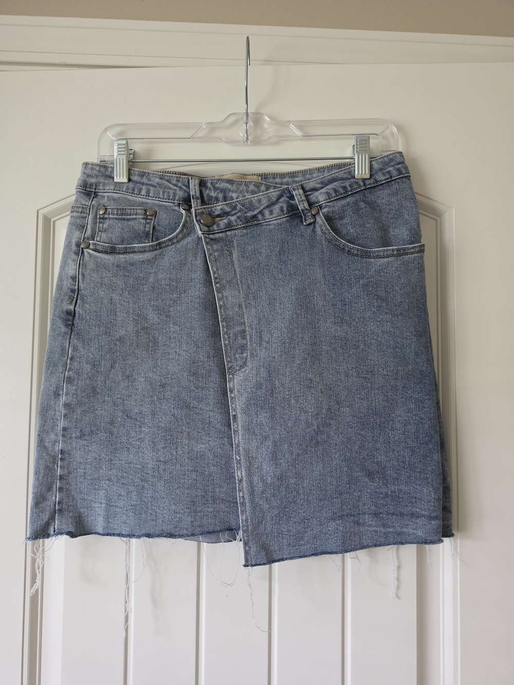 Raw Hem Medium Wash Denim Asymmetrical Skirt